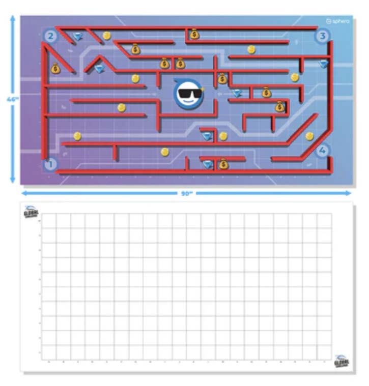 Maze and Grid Code MatGear up for coding adventures with the Maze & Grid Code Mat. This double-sided mat is great for honing skills, strategizing, and diving into programming challenges. One side of the mat provides the official competition fi eld size for BOLT/BOLT+ in The Sphero Global Challenge.Beyond the Challenge, this grid offers endless possibilities for exploration and integration into coding and cross-curricular activities.Flip the mat over to discover an exciting maze that features multiple programming targets to get the ball rolling for your students. This side of the mat offers exciting challenges that encourage problem solving and critical thinking.